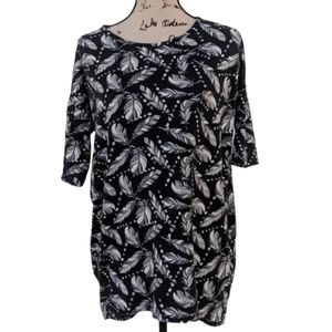 LuLaRoe Irma Black Gray Feather Short Sleeve Tunic Top Shirt
